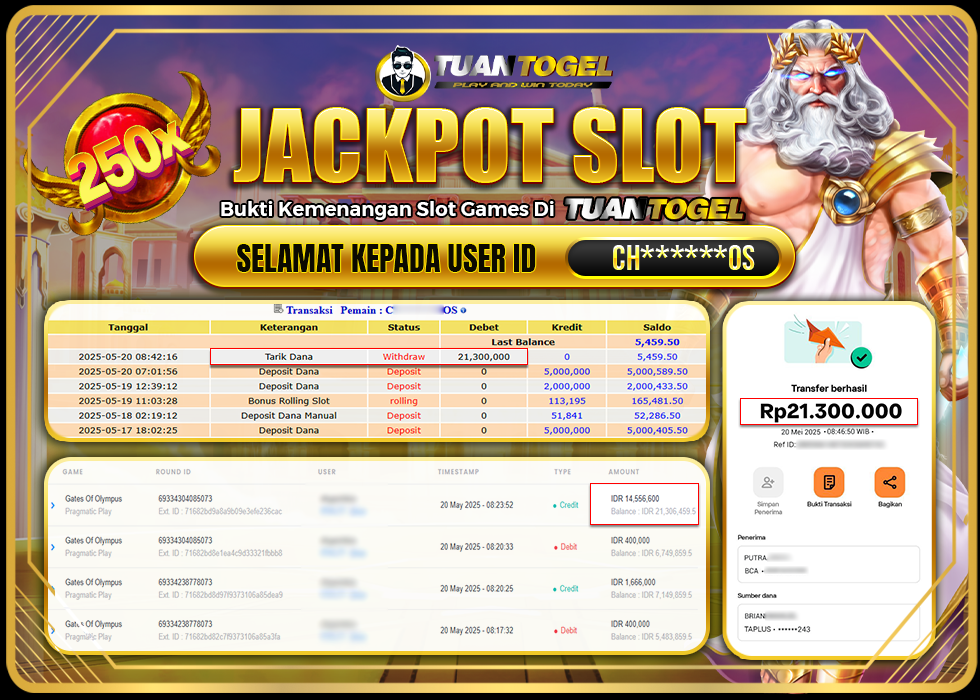 TUANTOGEL JACKPOT SLOT GATES OF OLYMPUS Rp21.300.000 - LUNAS